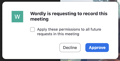 Wordly bot asking for recording permission