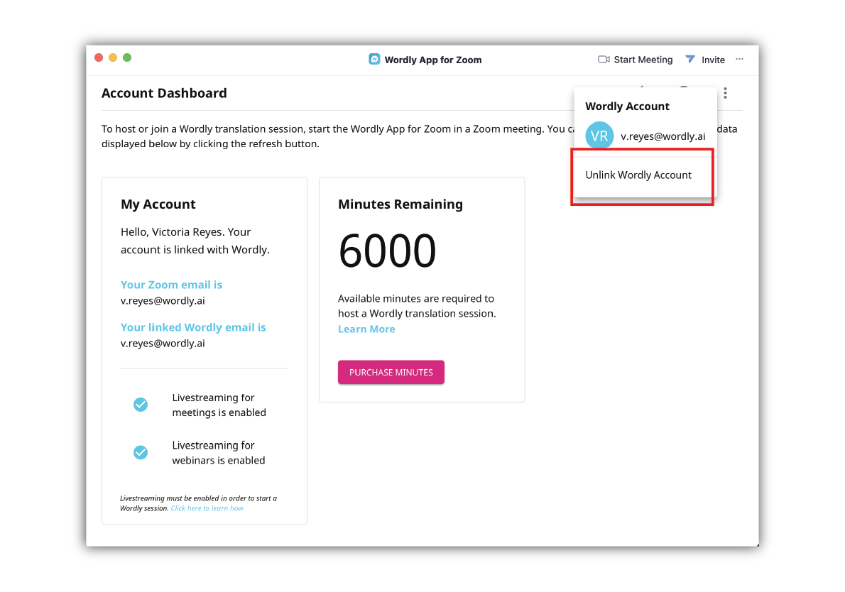 Unlink Wordly Account