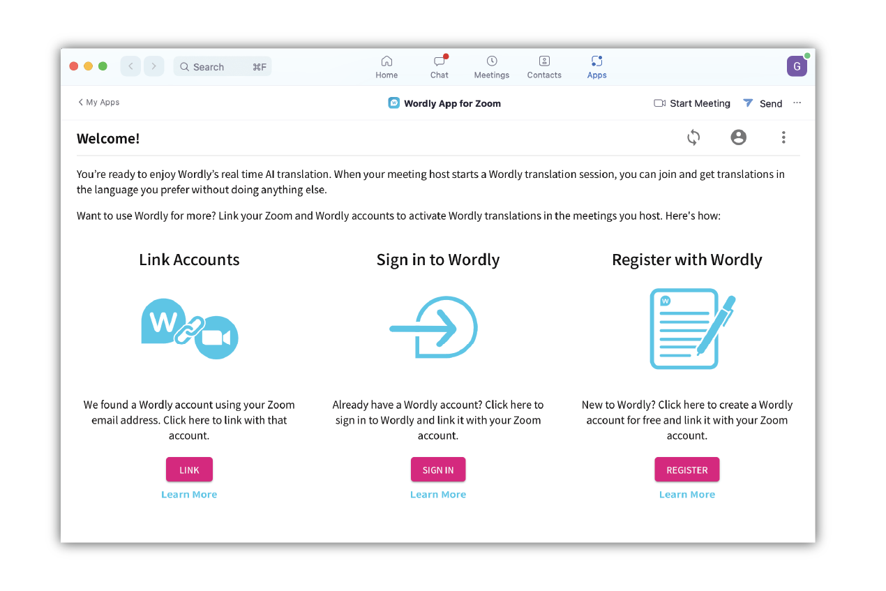 Wordly App for Zoom Linking Options
